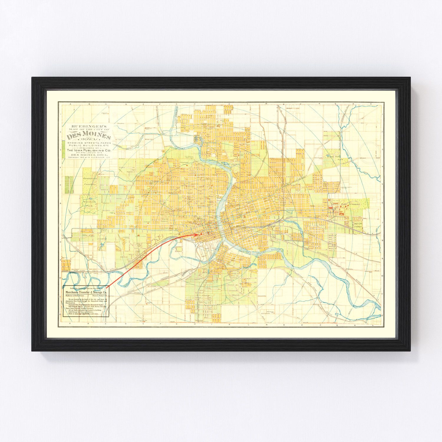 Vintage Map of Des Moines, Iowa 1910
