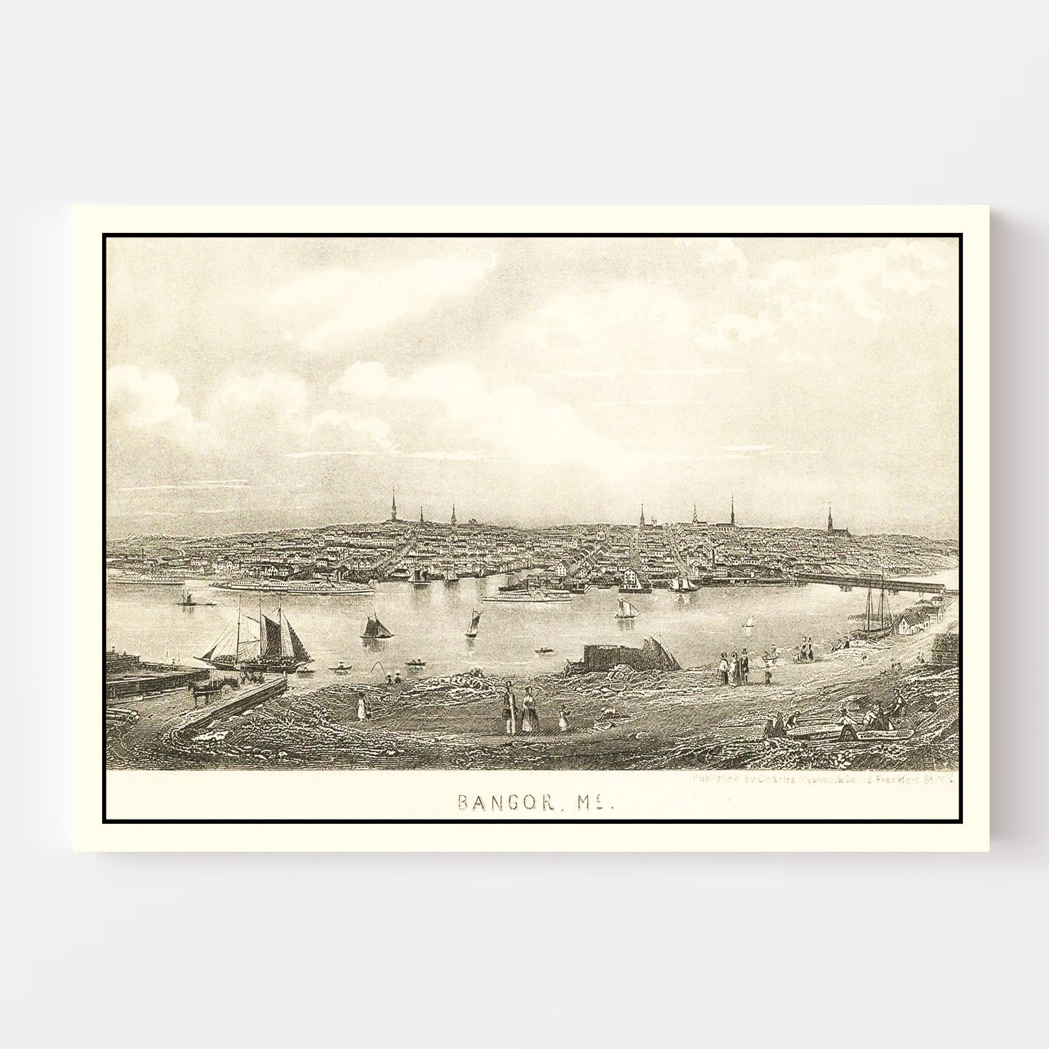 Vintage Map of Bangor, Maine 1850