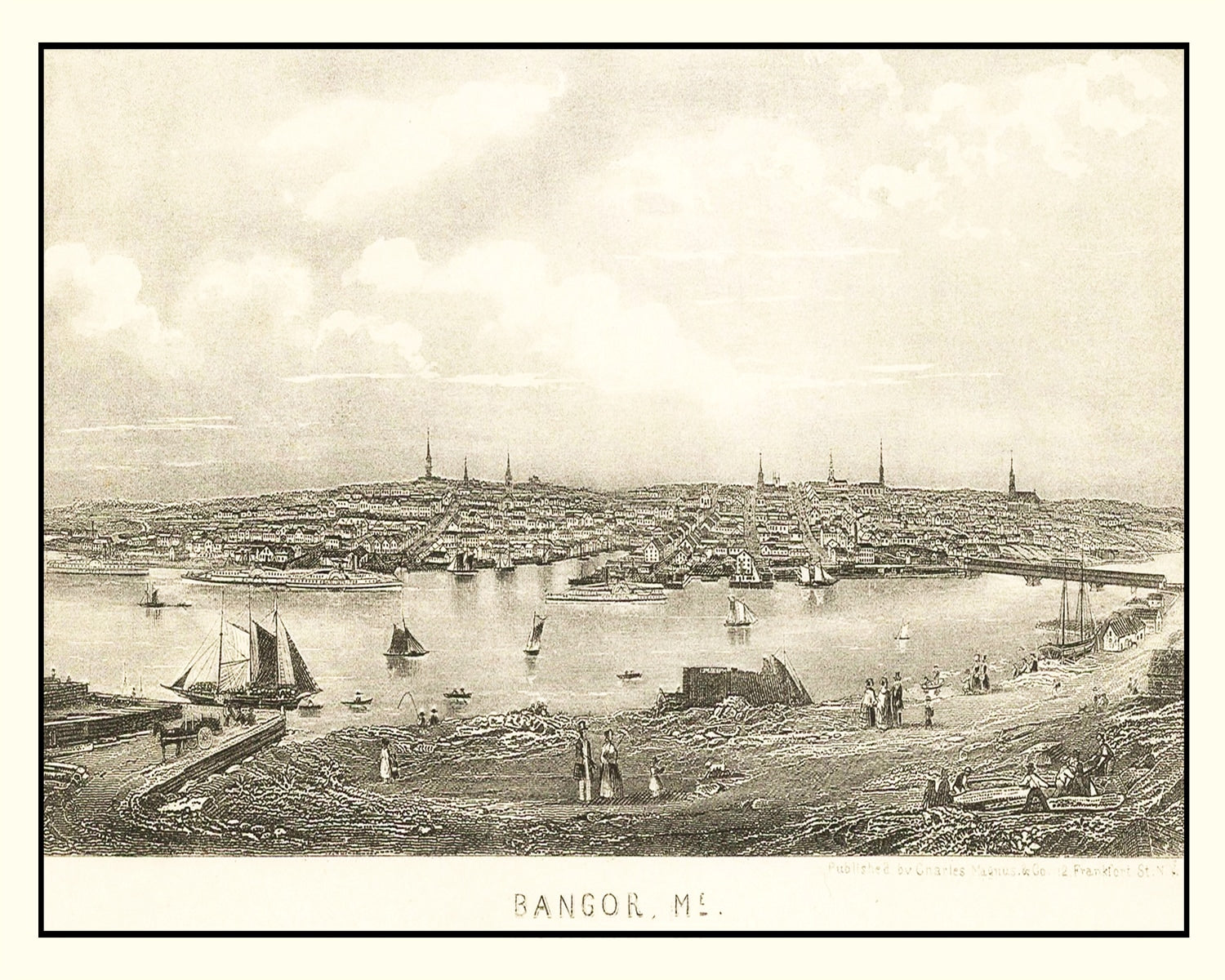 Vintage Map of Bangor, Maine 1850