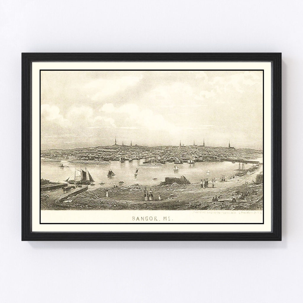 Vintage Map of Bangor, Maine 1850