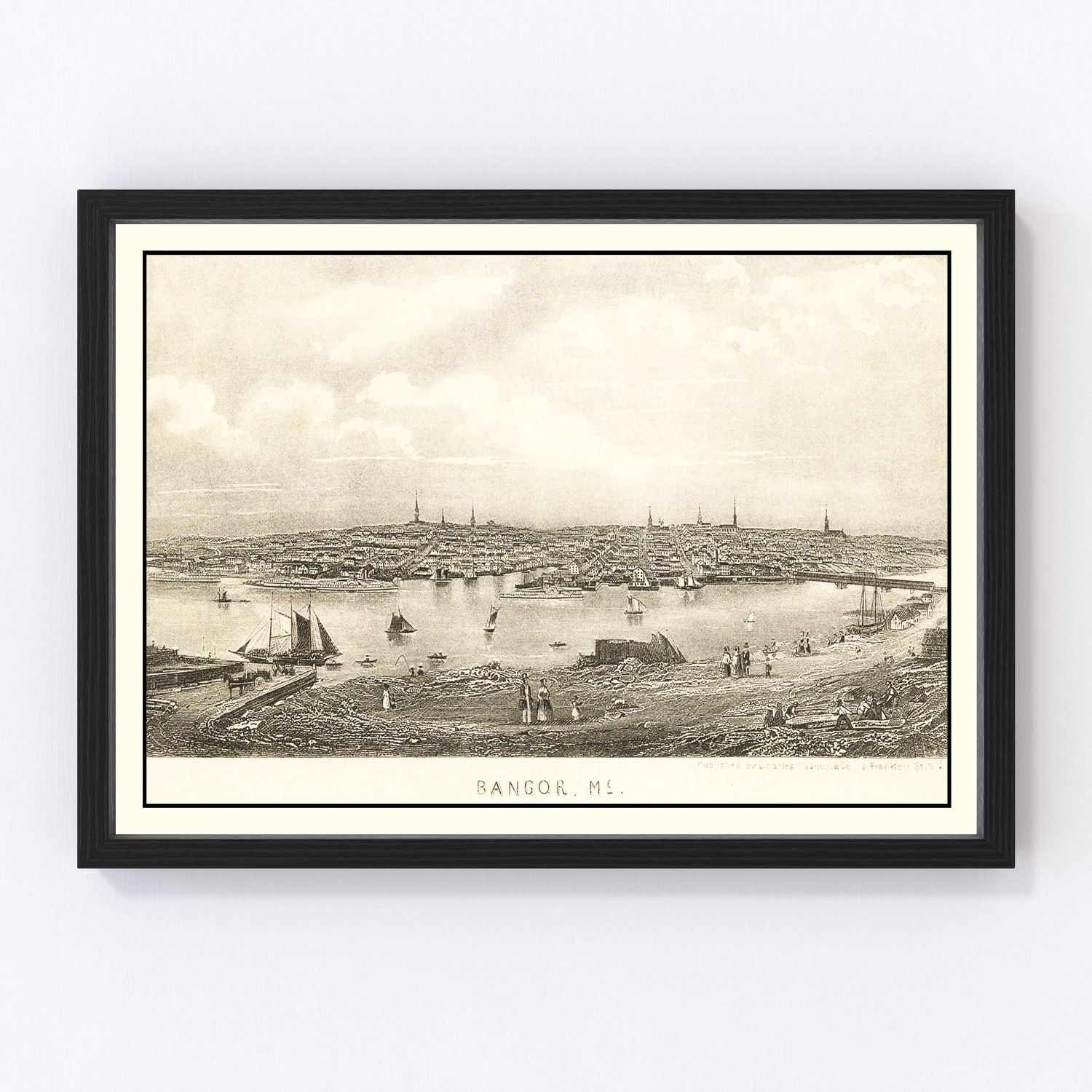 Vintage Map of Bangor, Maine 1850