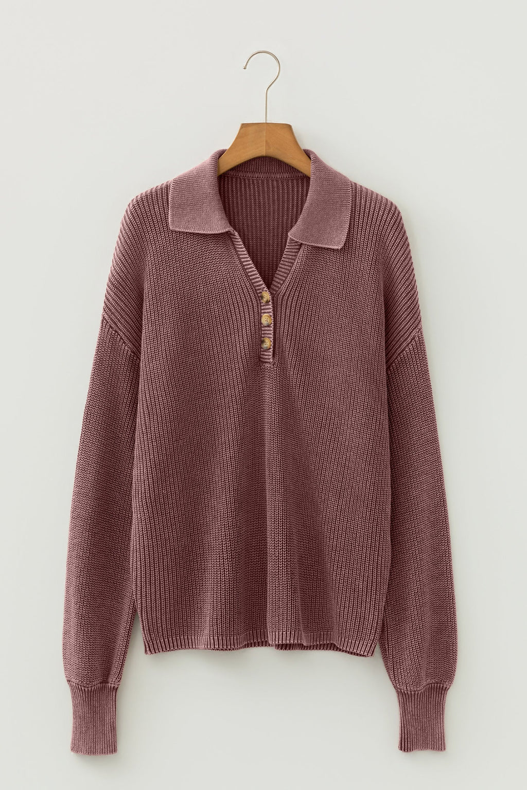 Mineral Wash Knit Button Polo Collar Sweater