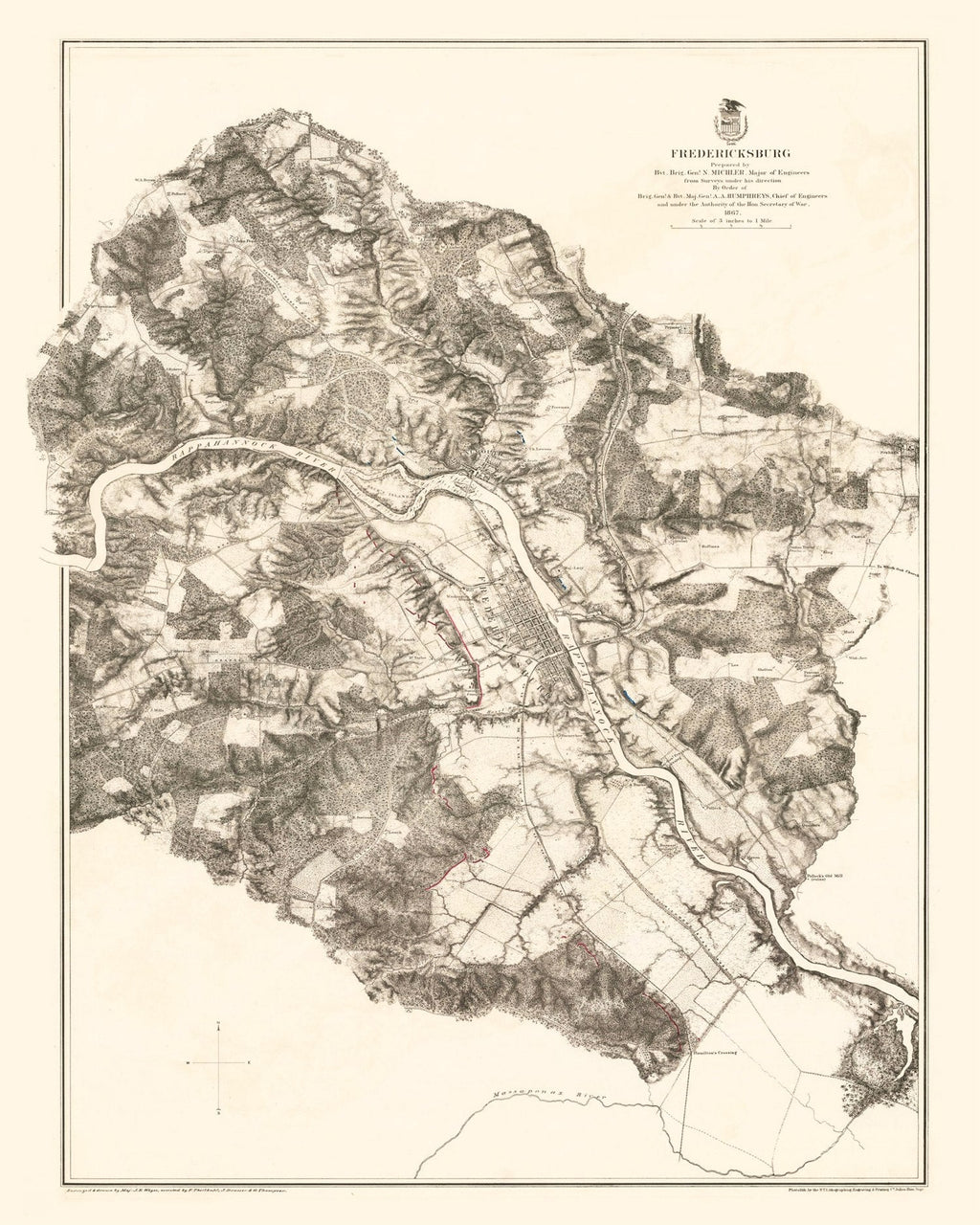 Vintage Map of Fredericksburg, 1867
