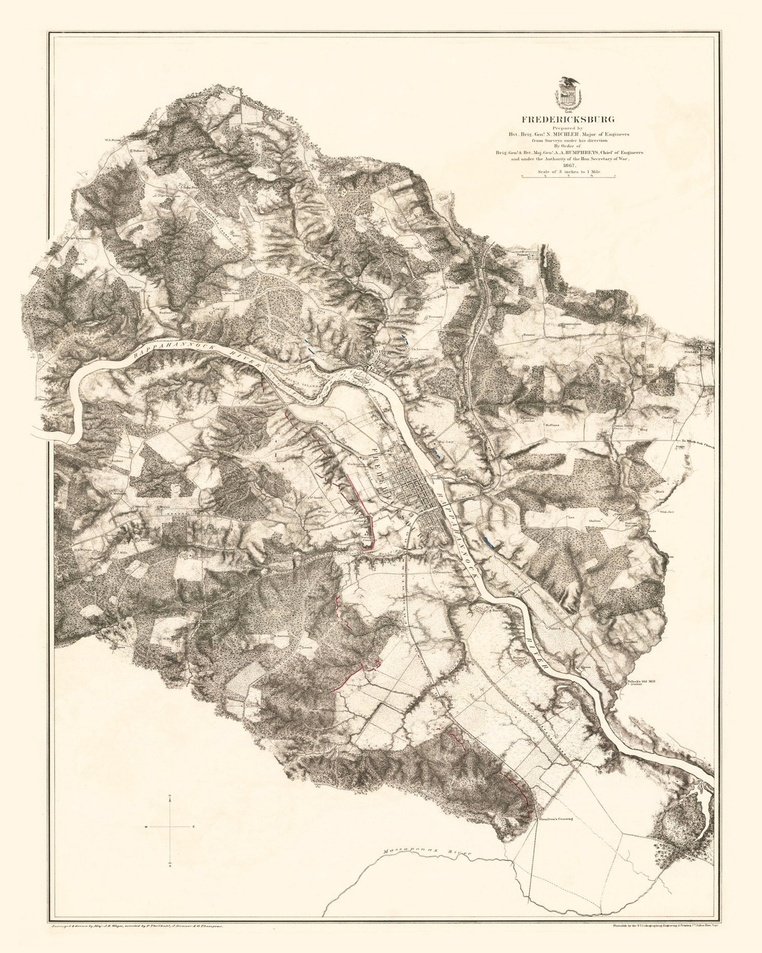 Vintage Map of Fredericksburg, 1867