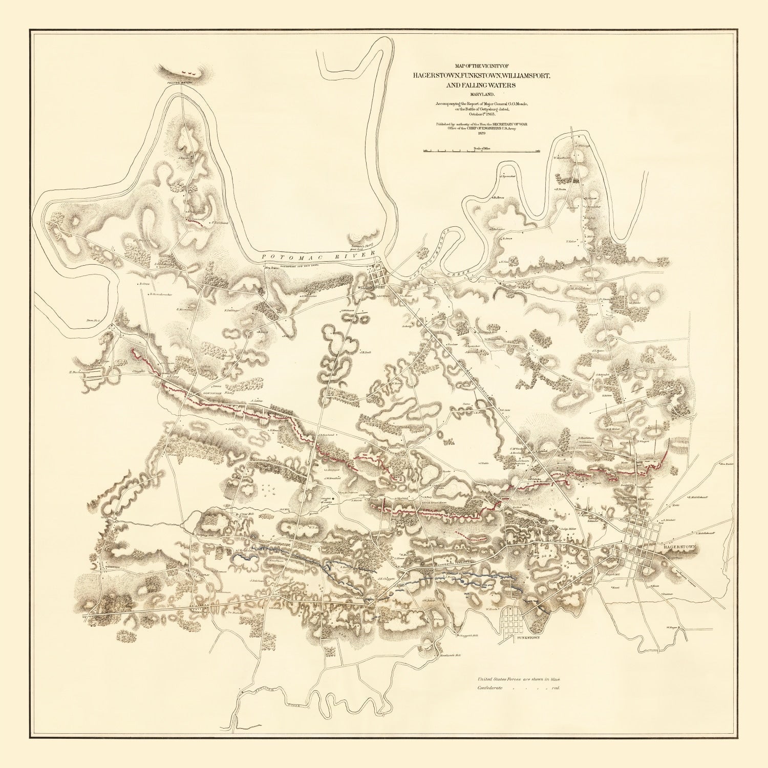 Vintage Map of Hagerstown & Funkstown, 1879