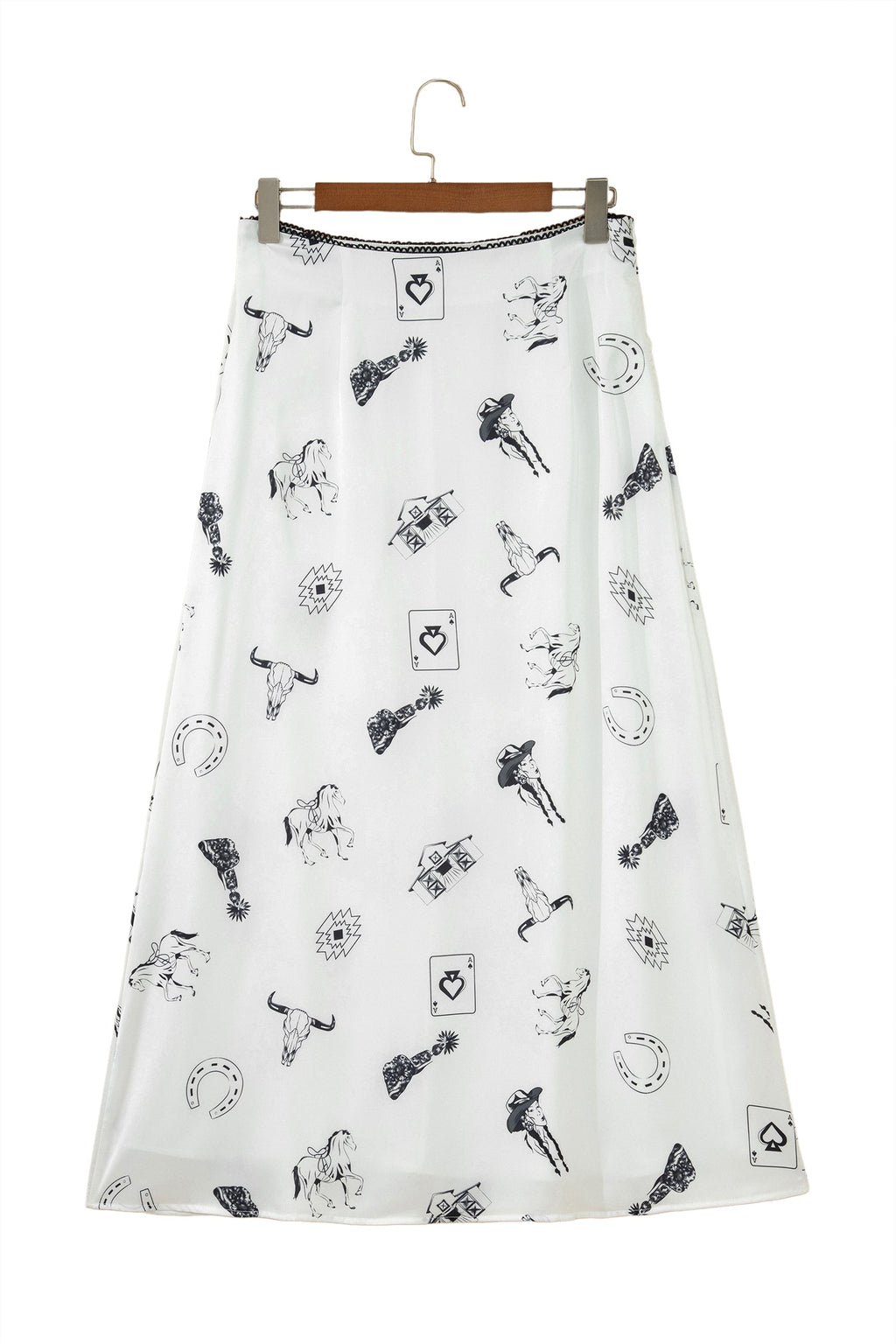 Western Lace Trim High Waist Maxi Skirt