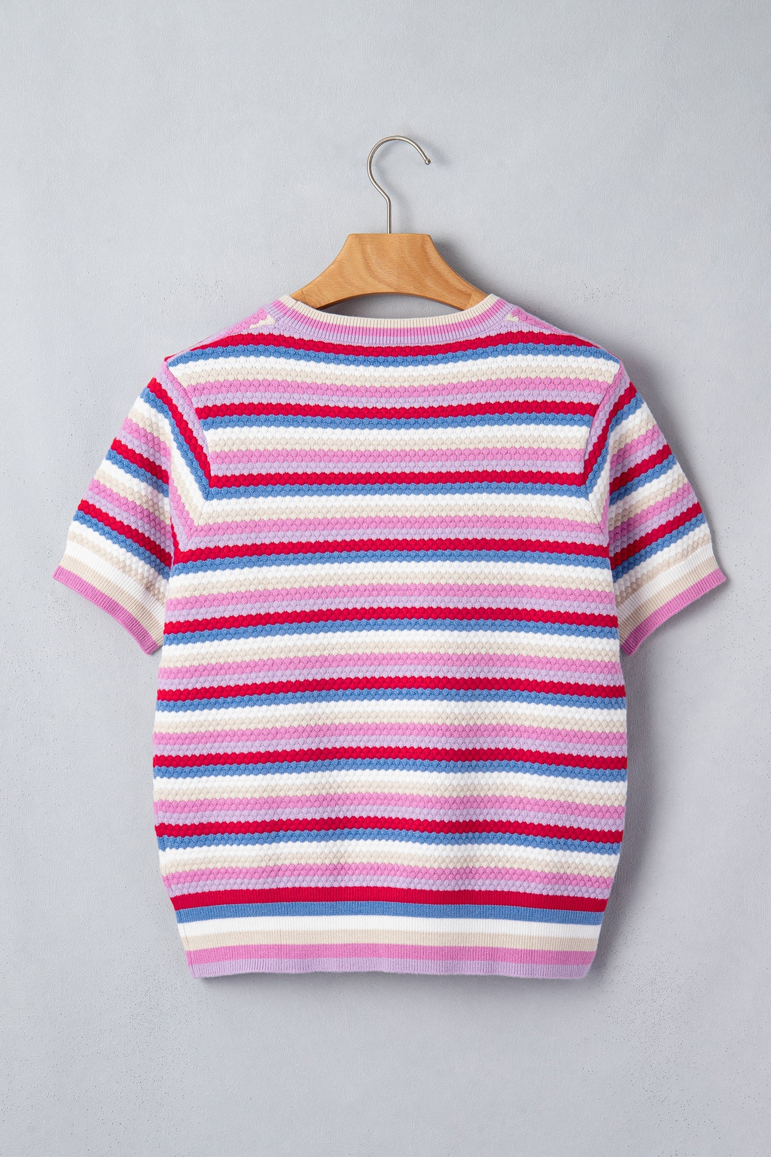 Stripe Textured Knit Short Sleeve Sweater
