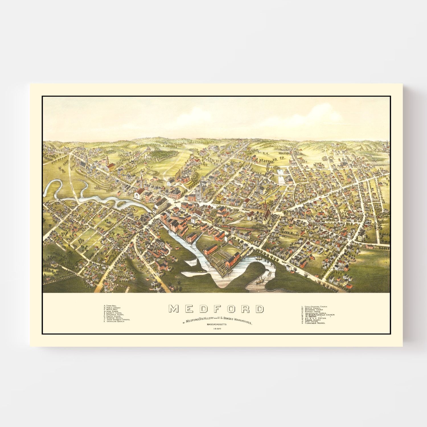 Vintage Map of Medford, Massachusetts 1880