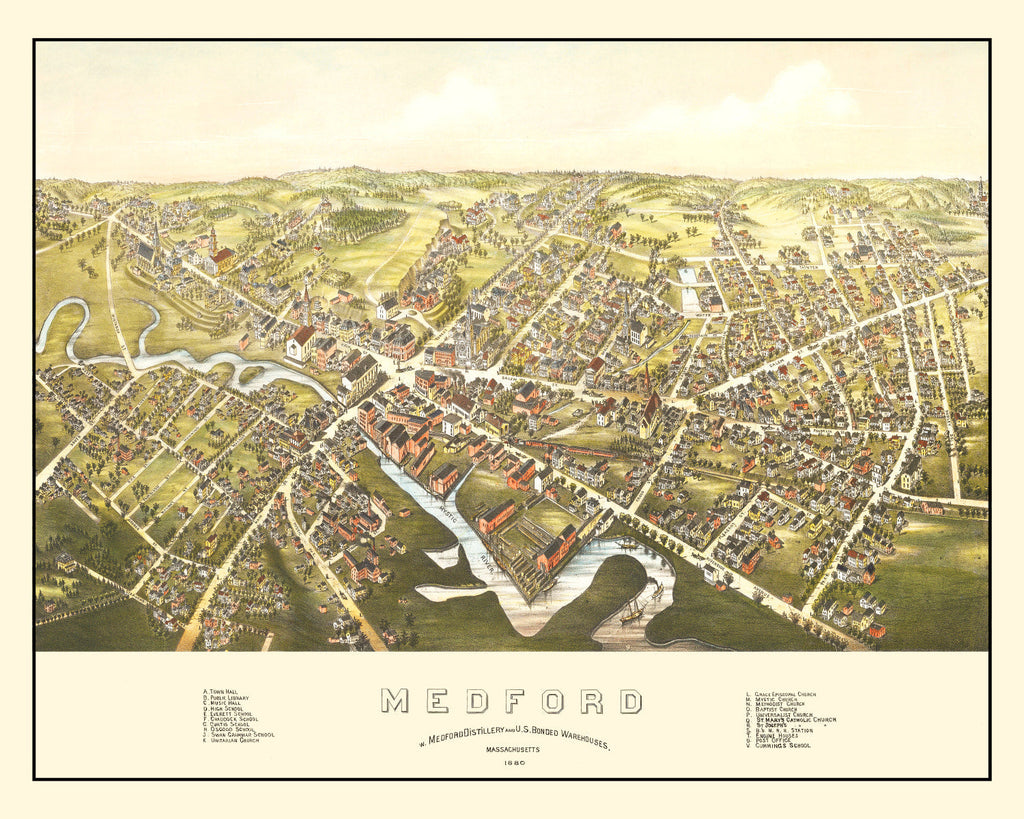 Vintage Map of Medford, Massachusetts 1880