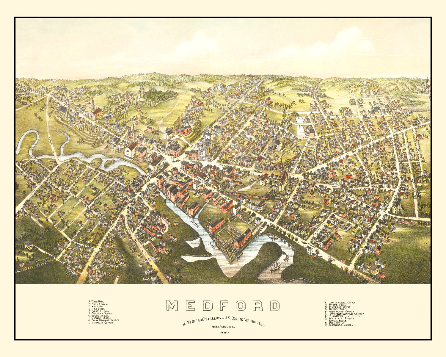 Vintage Map of Medford, Massachusetts 1880