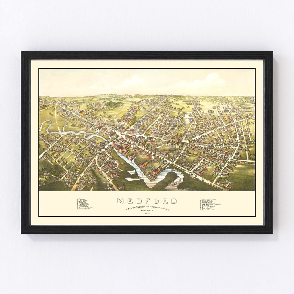 Vintage Map of Medford, Massachusetts 1880