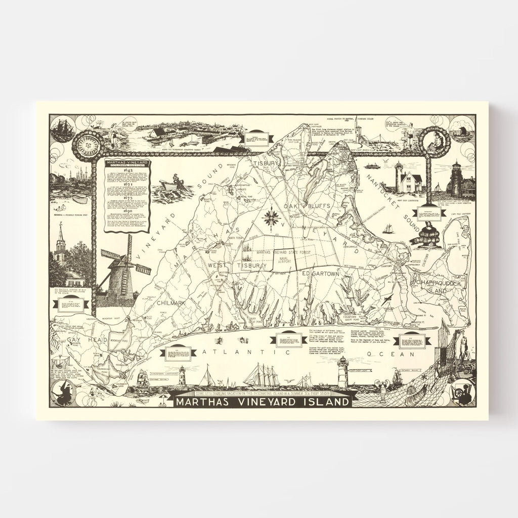 Vintage Map of Martha's Vineyard, 1935