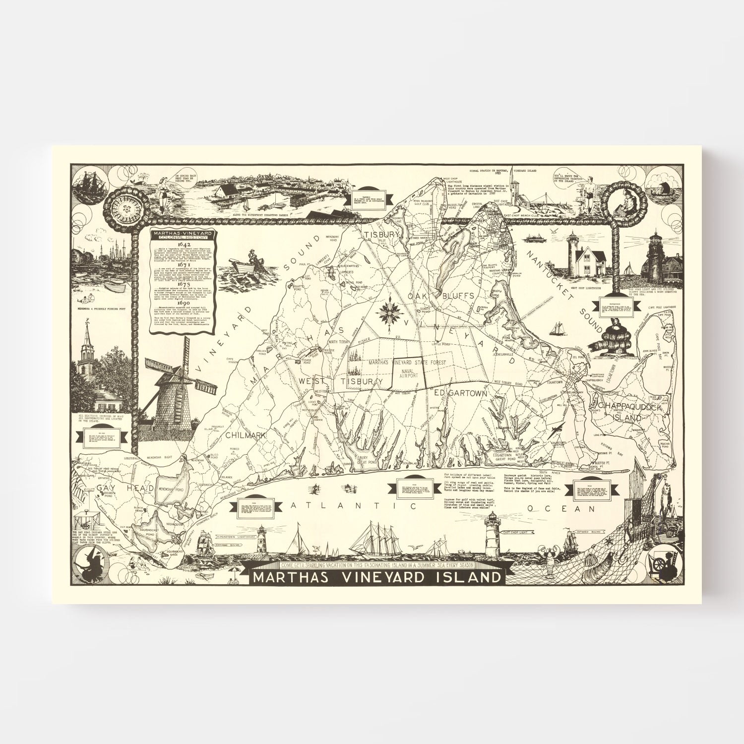 Vintage Map of Martha's Vineyard, 1935
