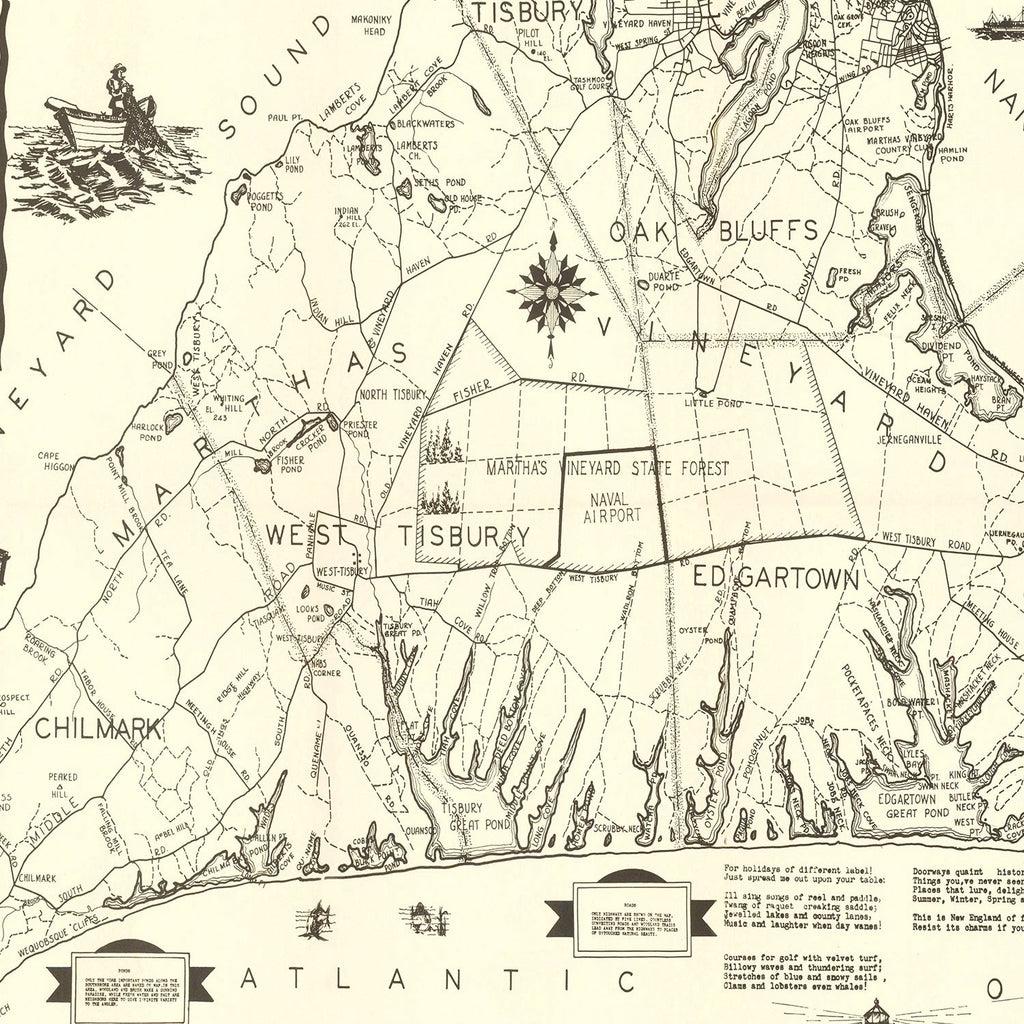 Vintage Map of Martha's Vineyard, 1935