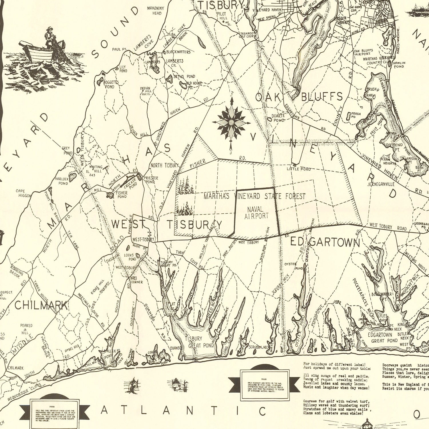 Vintage Map of Martha's Vineyard, 1935