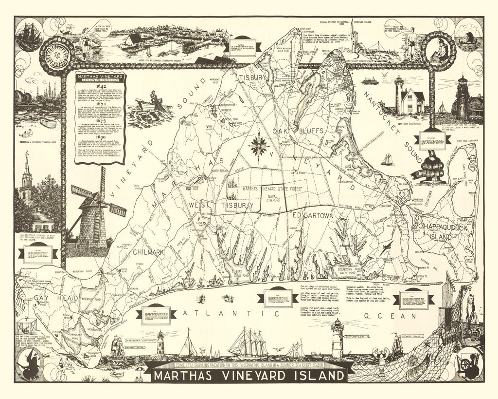 Vintage Map of Martha's Vineyard, 1935