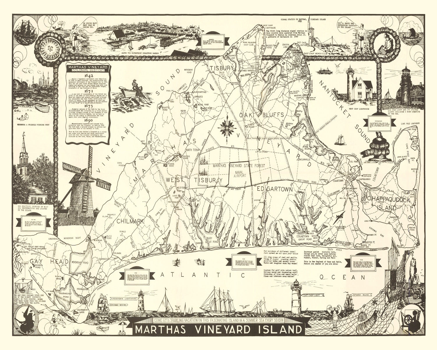 Vintage Map of Martha's Vineyard, 1935