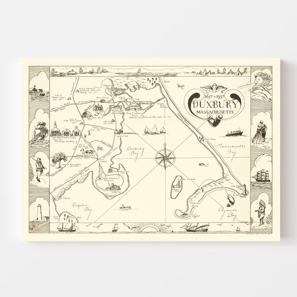 Vintage Map of Duxbury, Massachusetts 1937
