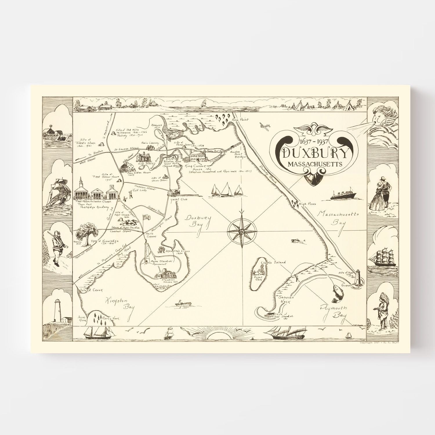 Vintage Map of Duxbury, Massachusetts 1937