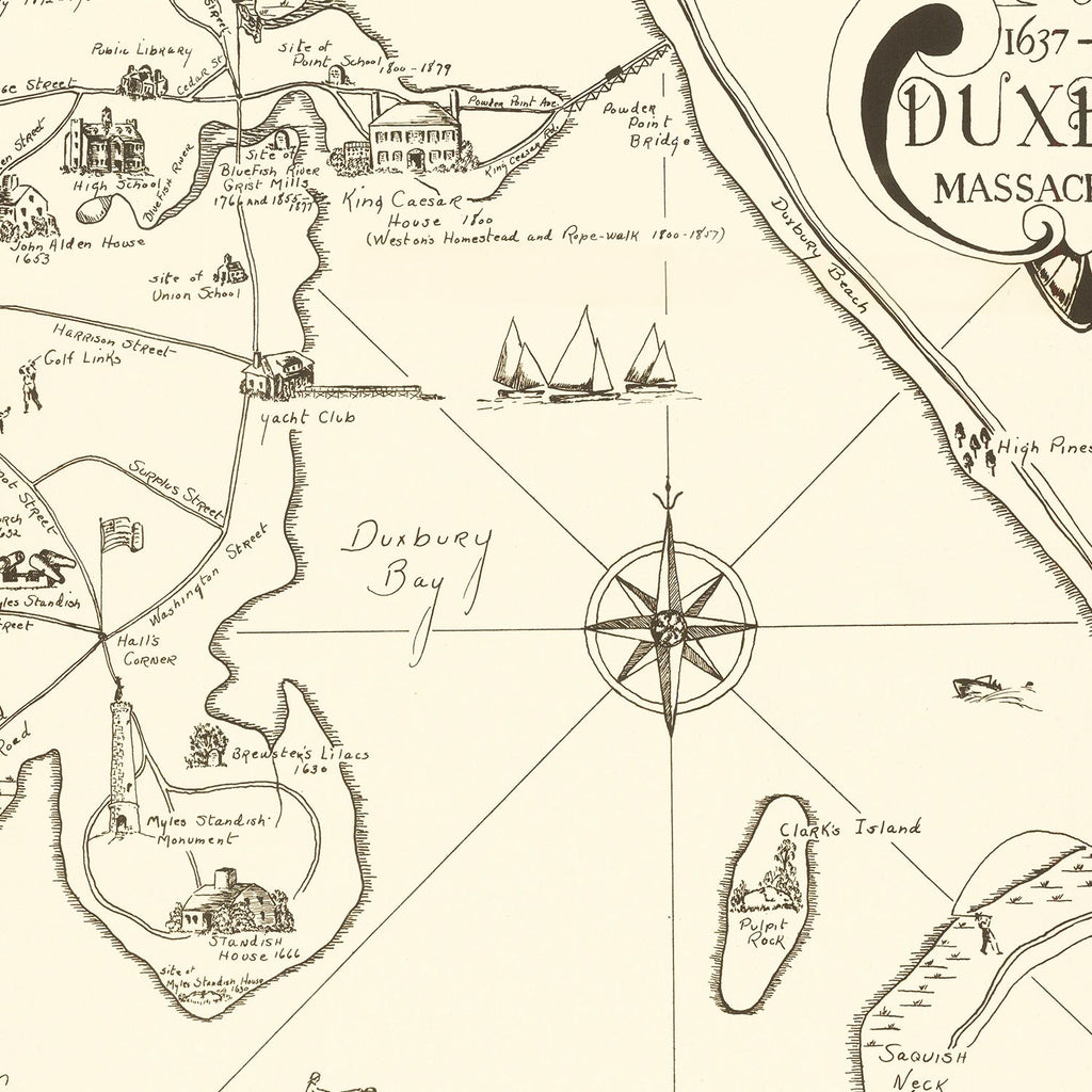 Vintage Map of Duxbury, Massachusetts 1937