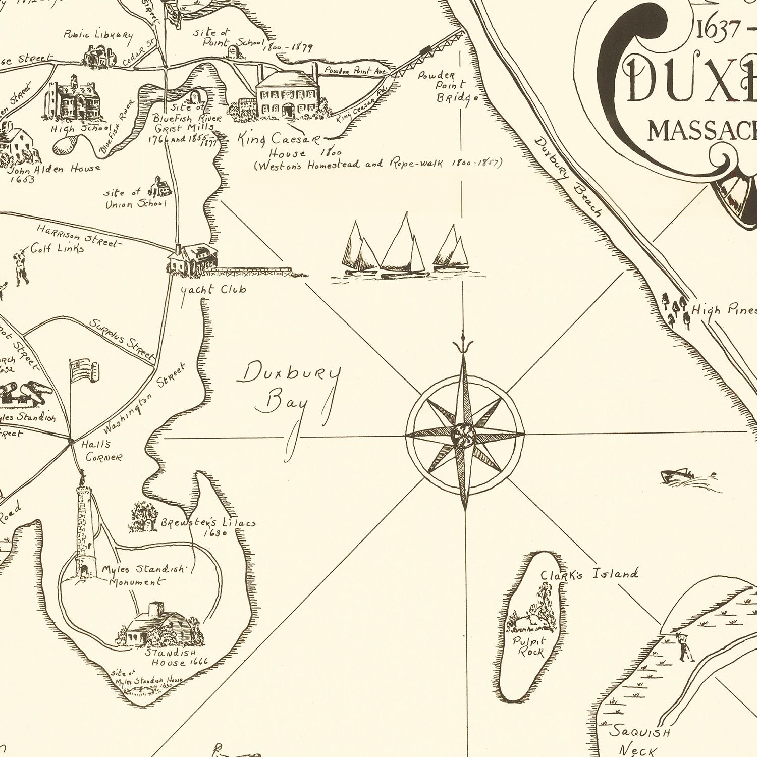 Vintage Map of Duxbury, Massachusetts 1937