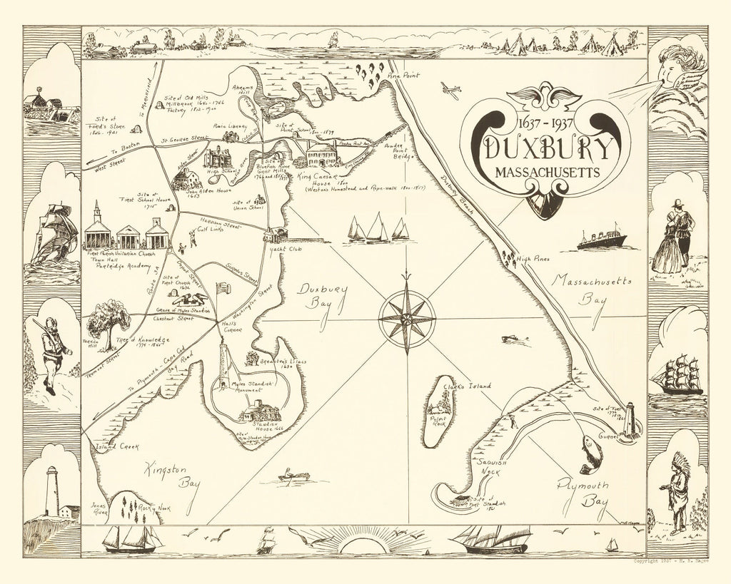 Vintage Map of Duxbury, Massachusetts 1937