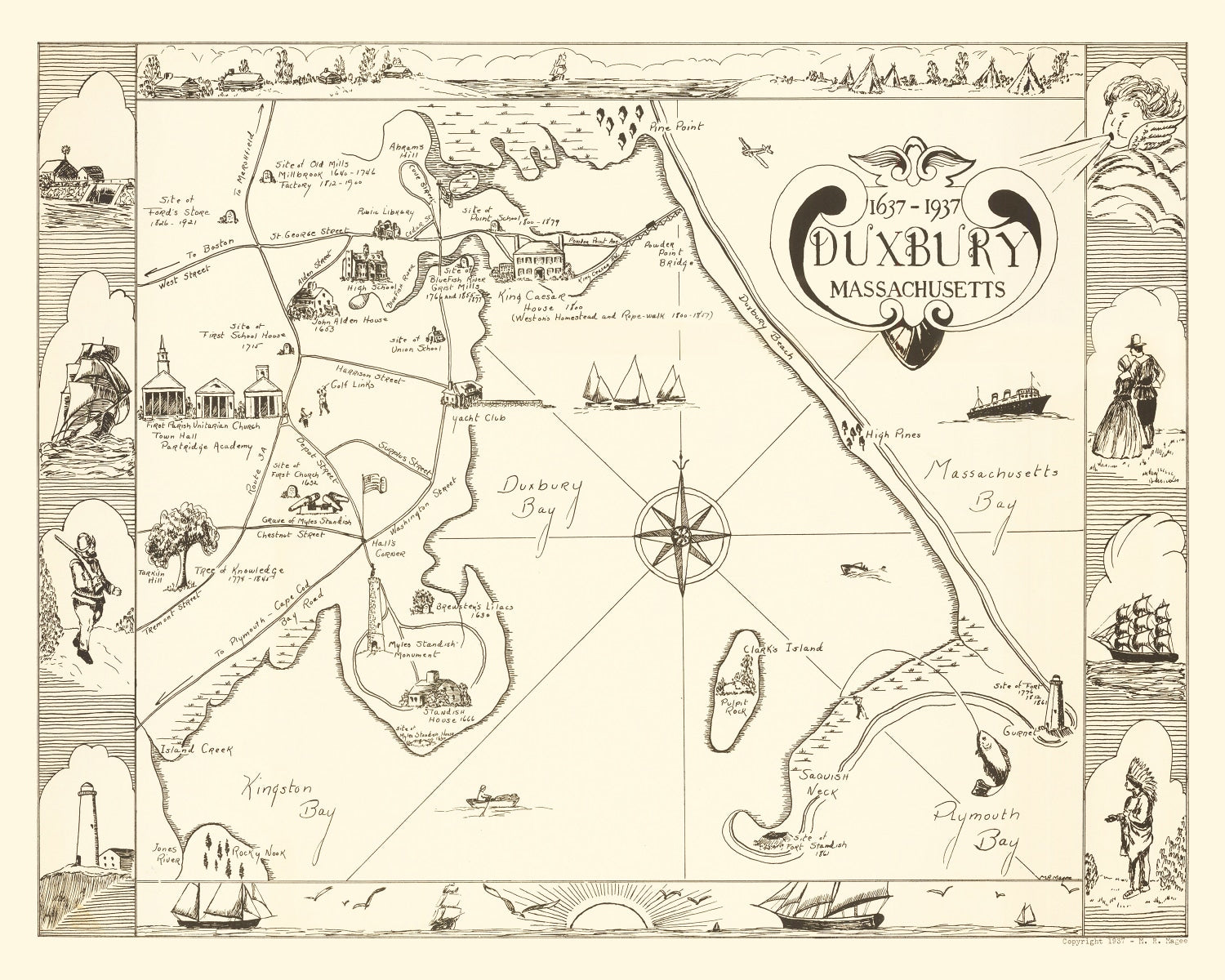 Vintage Map of Duxbury, Massachusetts 1937