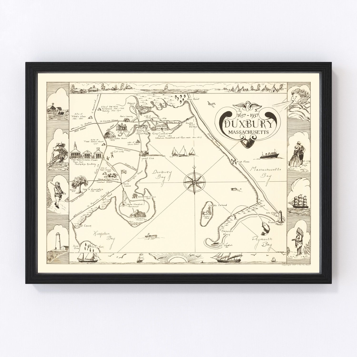 Vintage Map of Duxbury, Massachusetts 1937