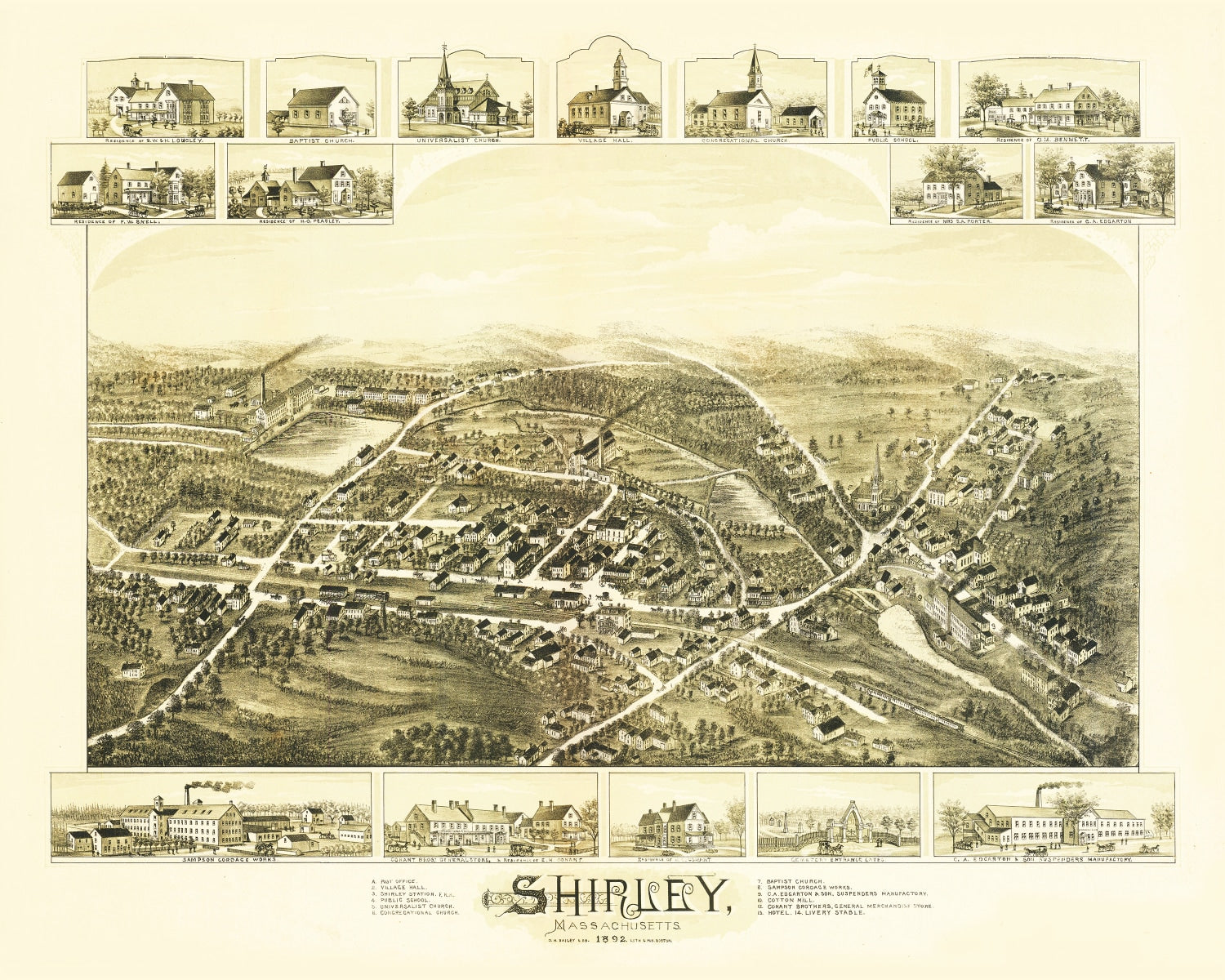 Vintage Map of Shirley, Massachusetts 1892