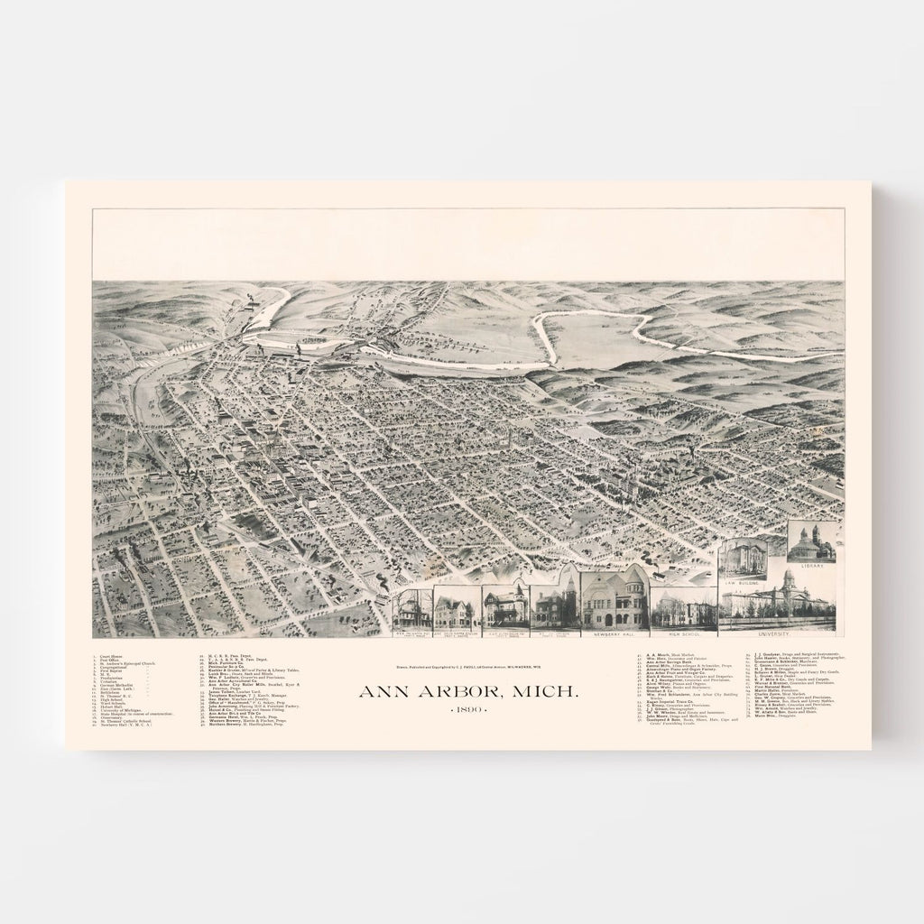 Vintage Map of Ann Arbor, Michigan 1890