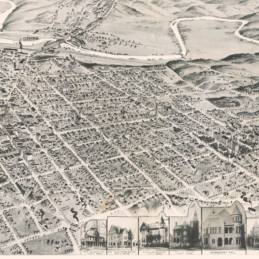 Vintage Map of Ann Arbor, Michigan 1890