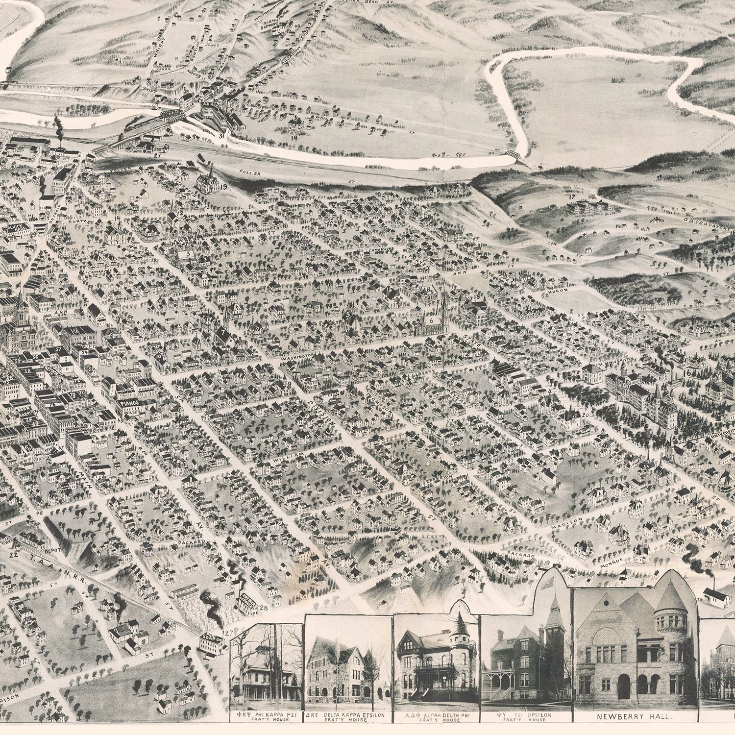 Vintage Map of Ann Arbor, Michigan 1890