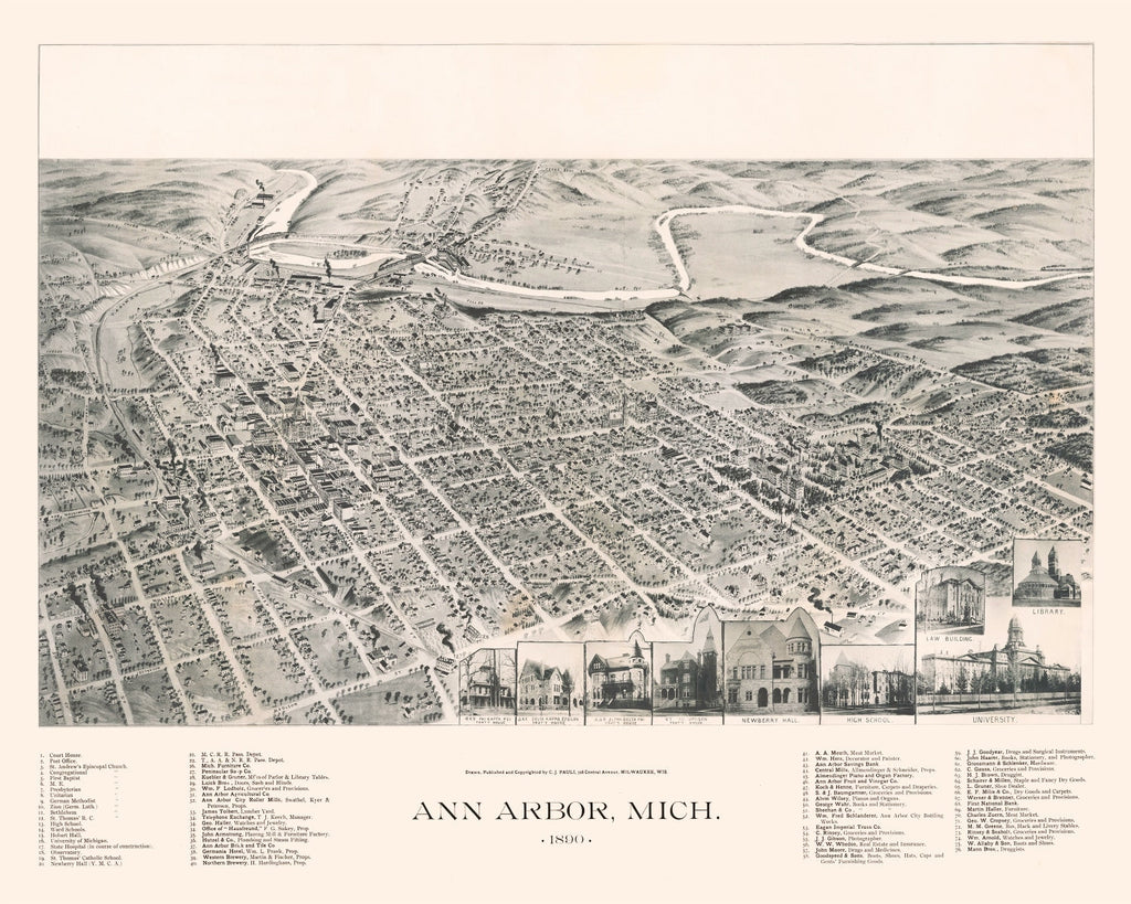 Vintage Map of Ann Arbor, Michigan 1890