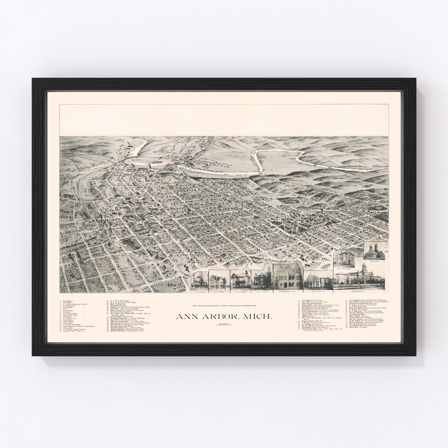 Vintage Map of Ann Arbor, Michigan 1890