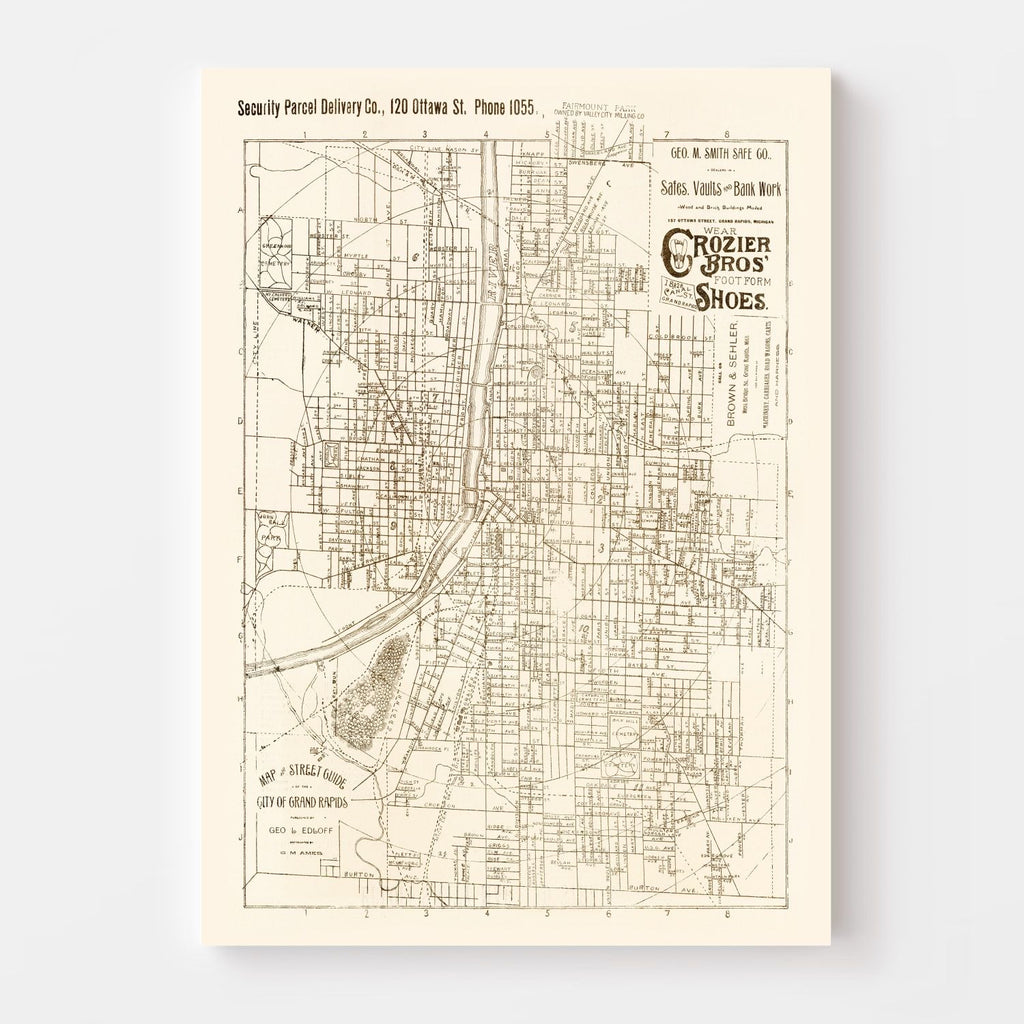Vintage Map of Grand Rapids, Michigan 1893
