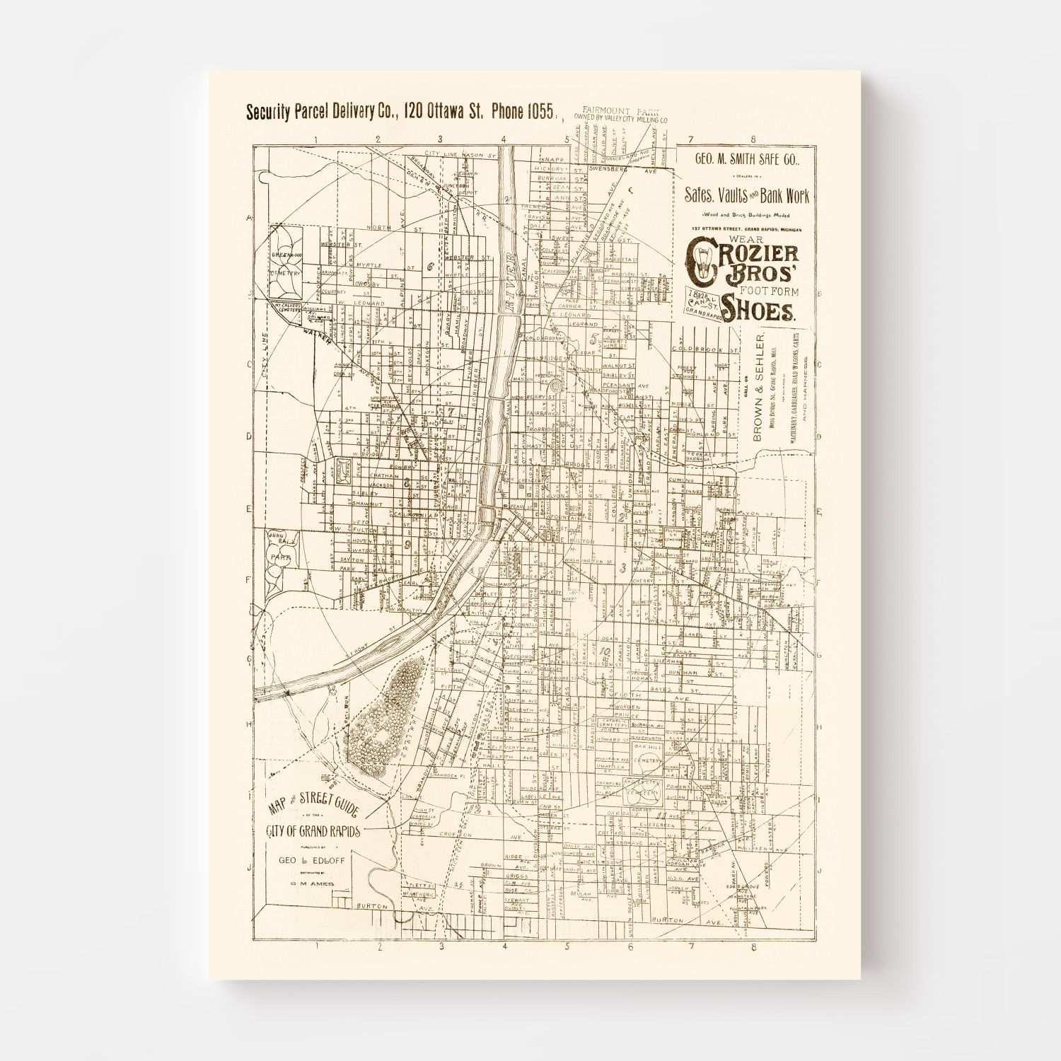 Vintage Map of Grand Rapids, Michigan 1893