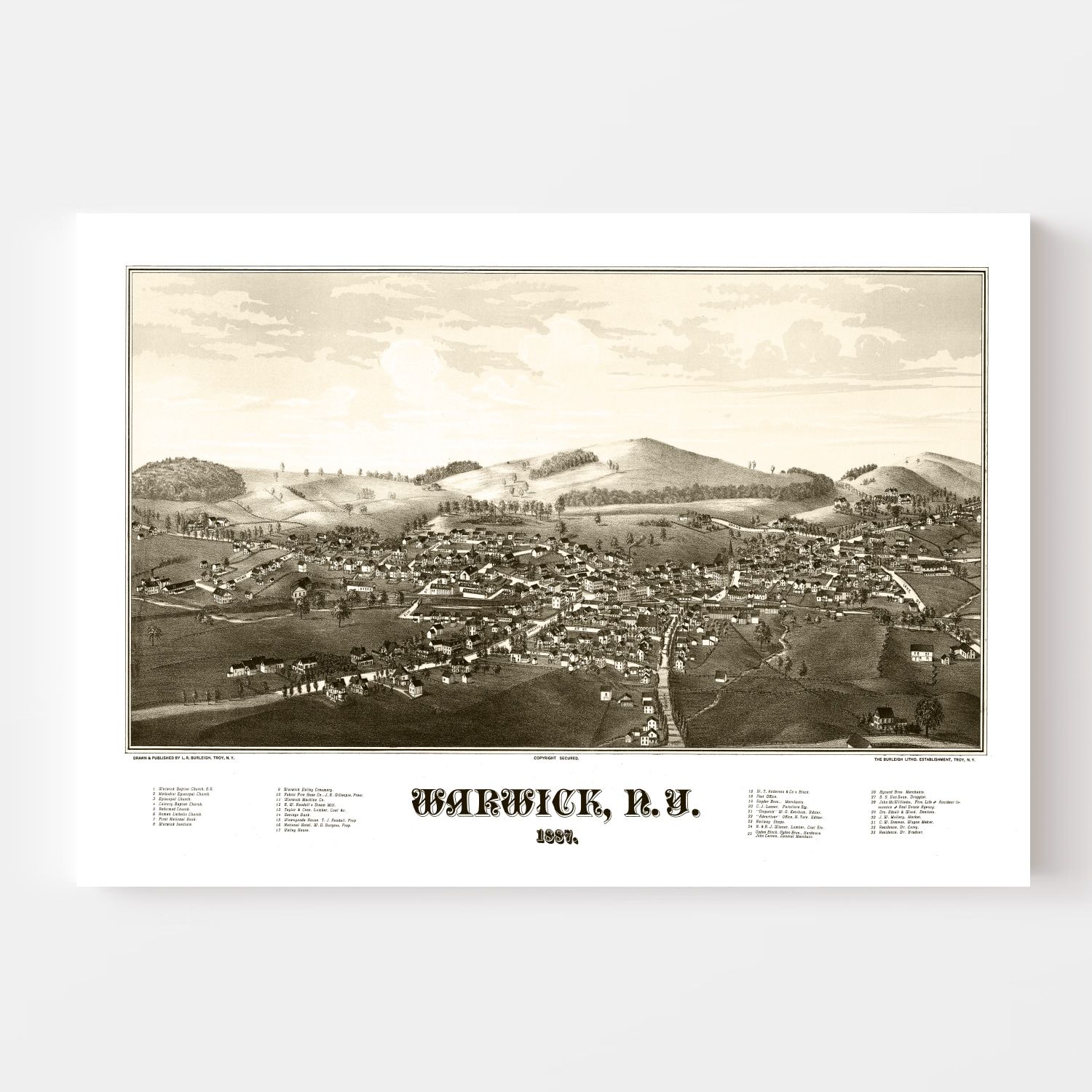 Vintage Map of Warwick, New York 1887