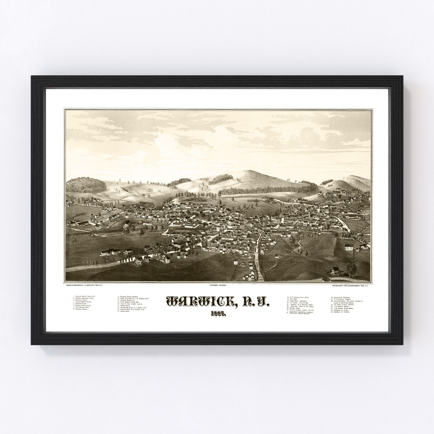 Vintage Map of Warwick, New York 1887