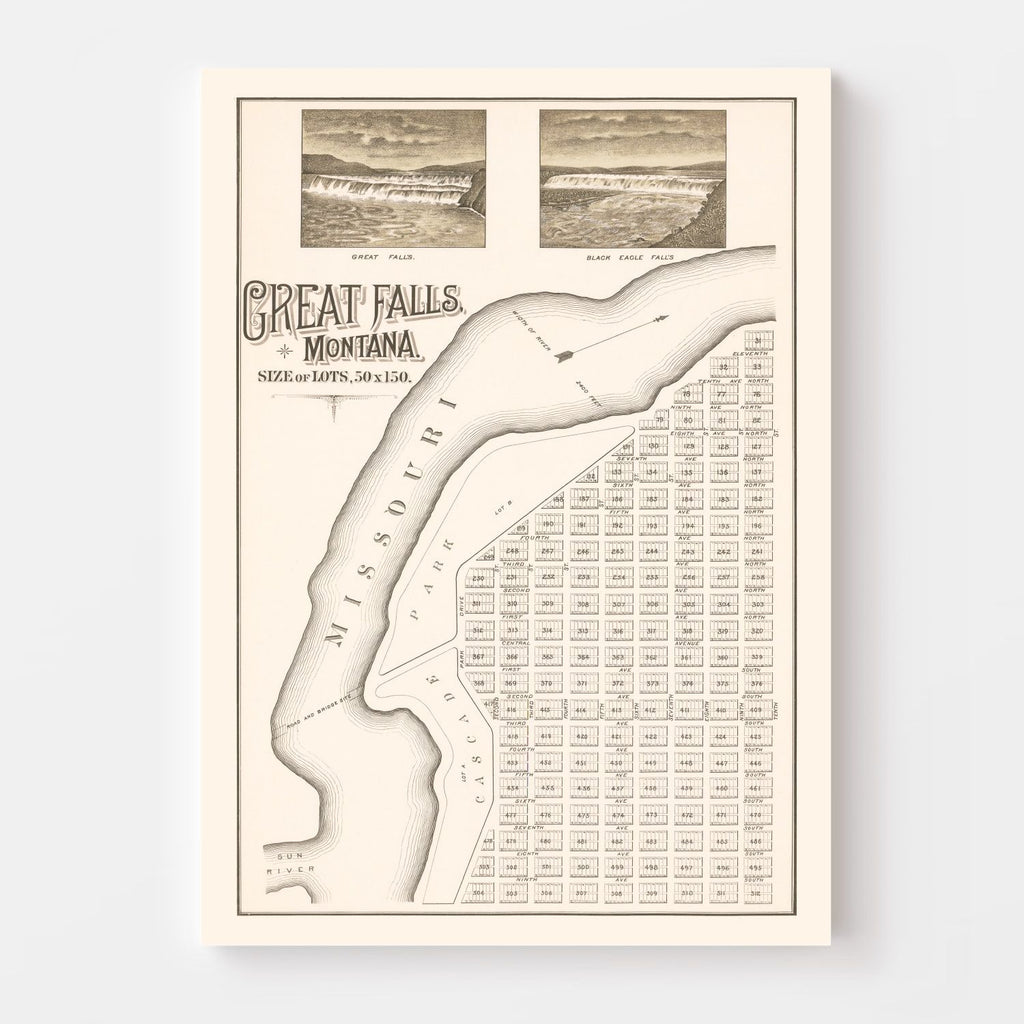 Vintage Map of Great Falls, Montana 1883