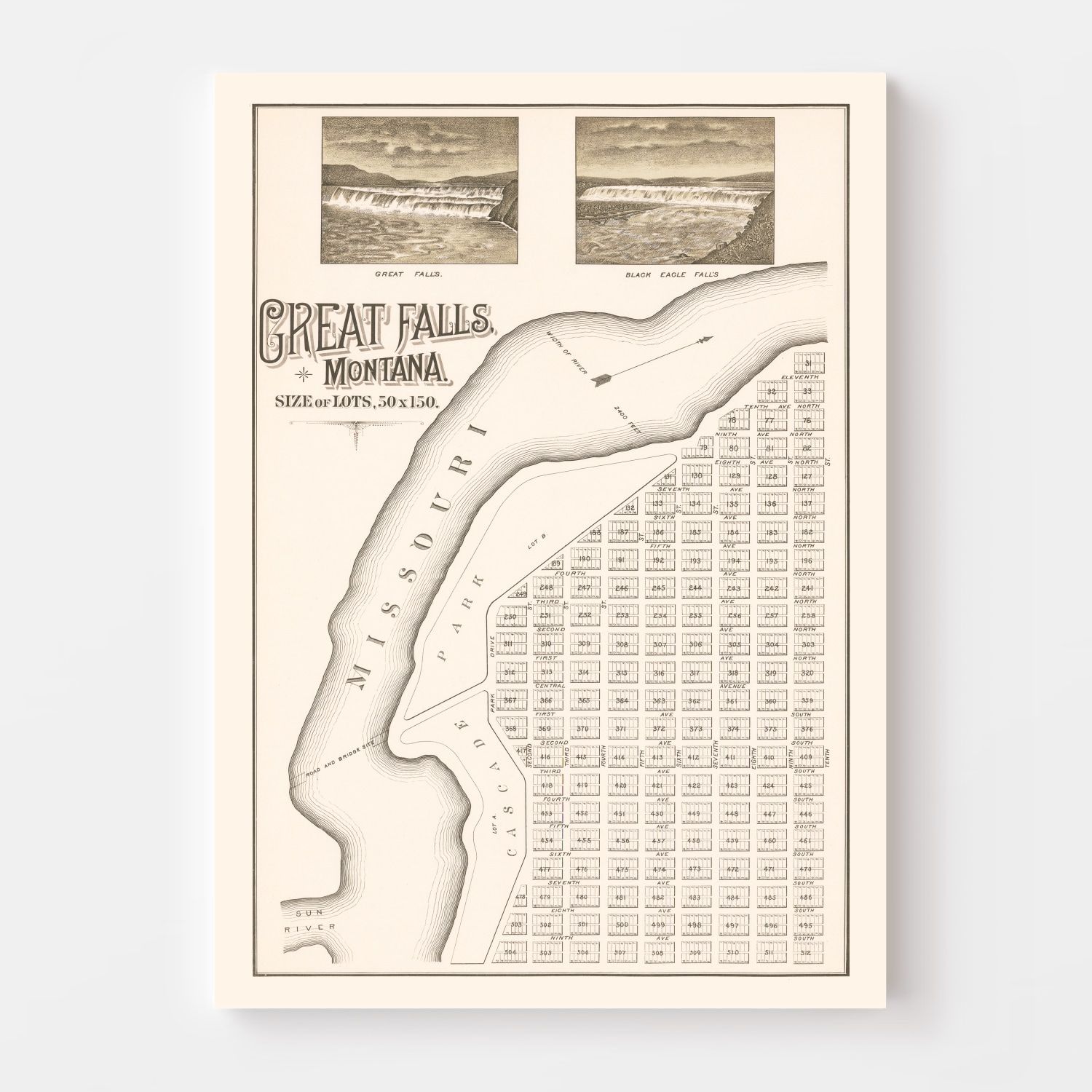 Vintage Map of Great Falls, Montana 1883