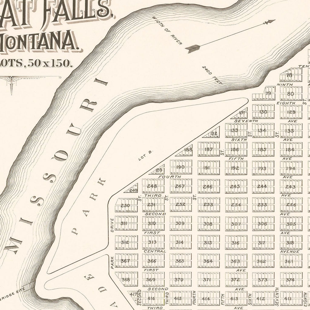 Vintage Map of Great Falls, Montana 1883