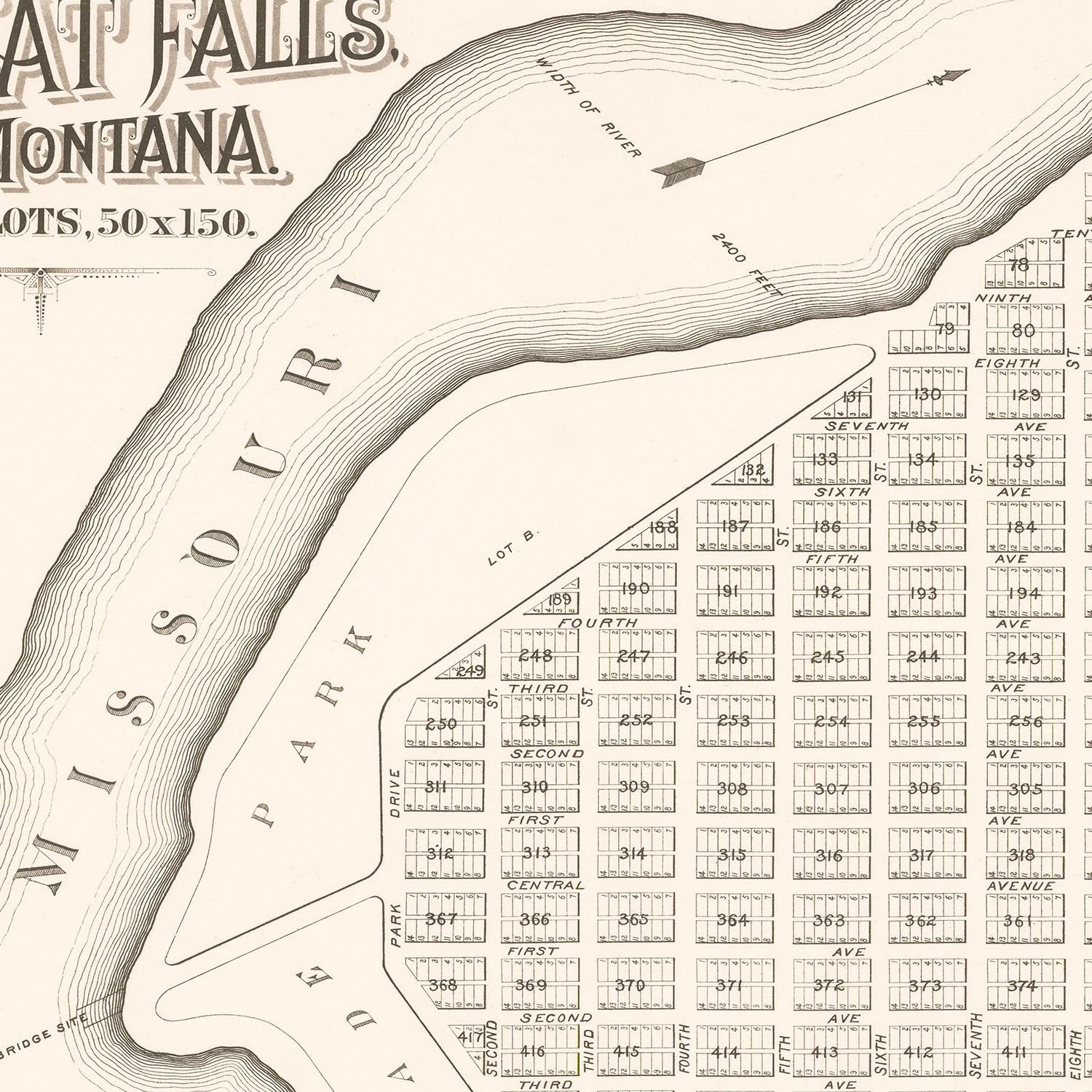 Vintage Map of Great Falls, Montana 1883