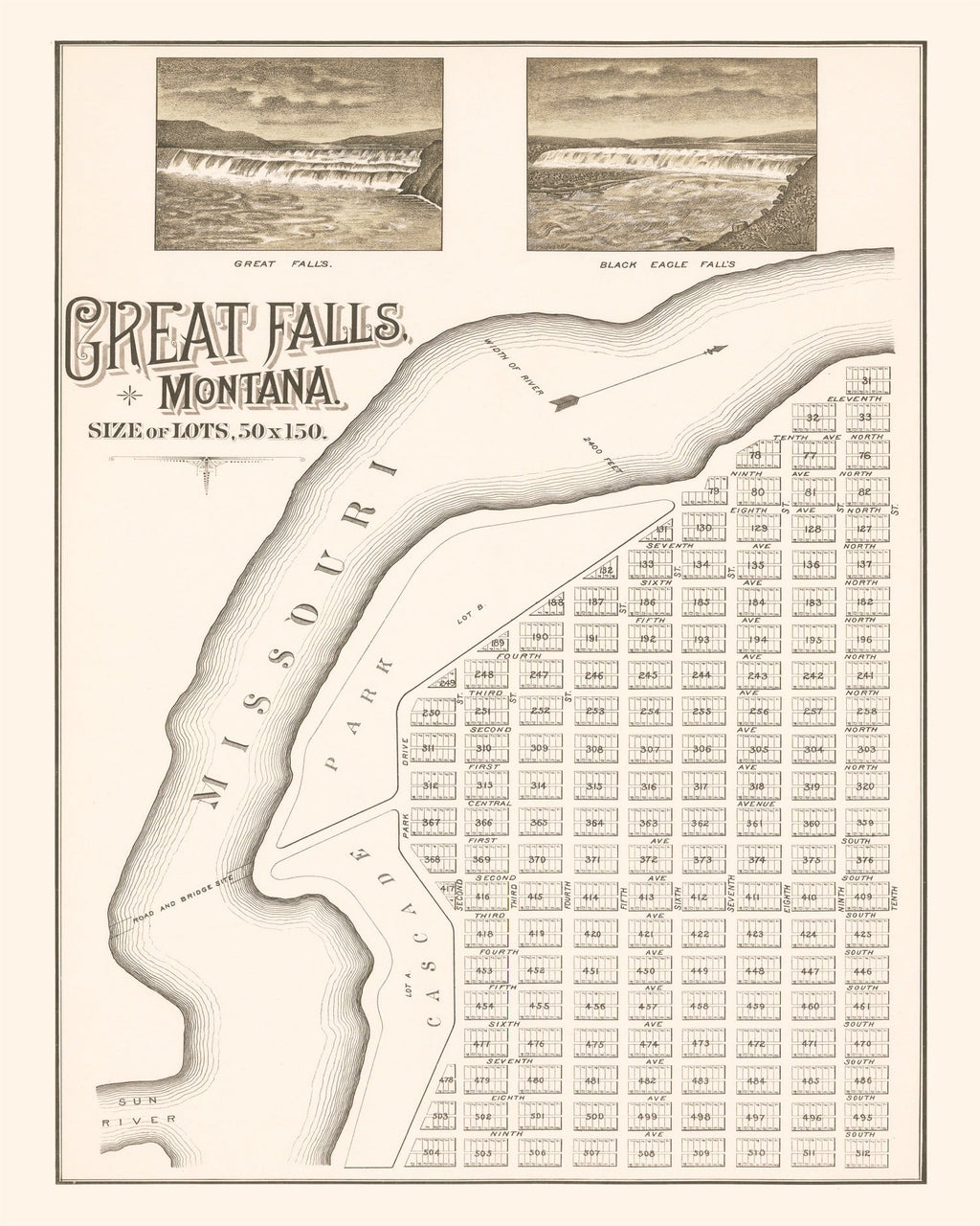 Vintage Map of Great Falls, Montana 1883