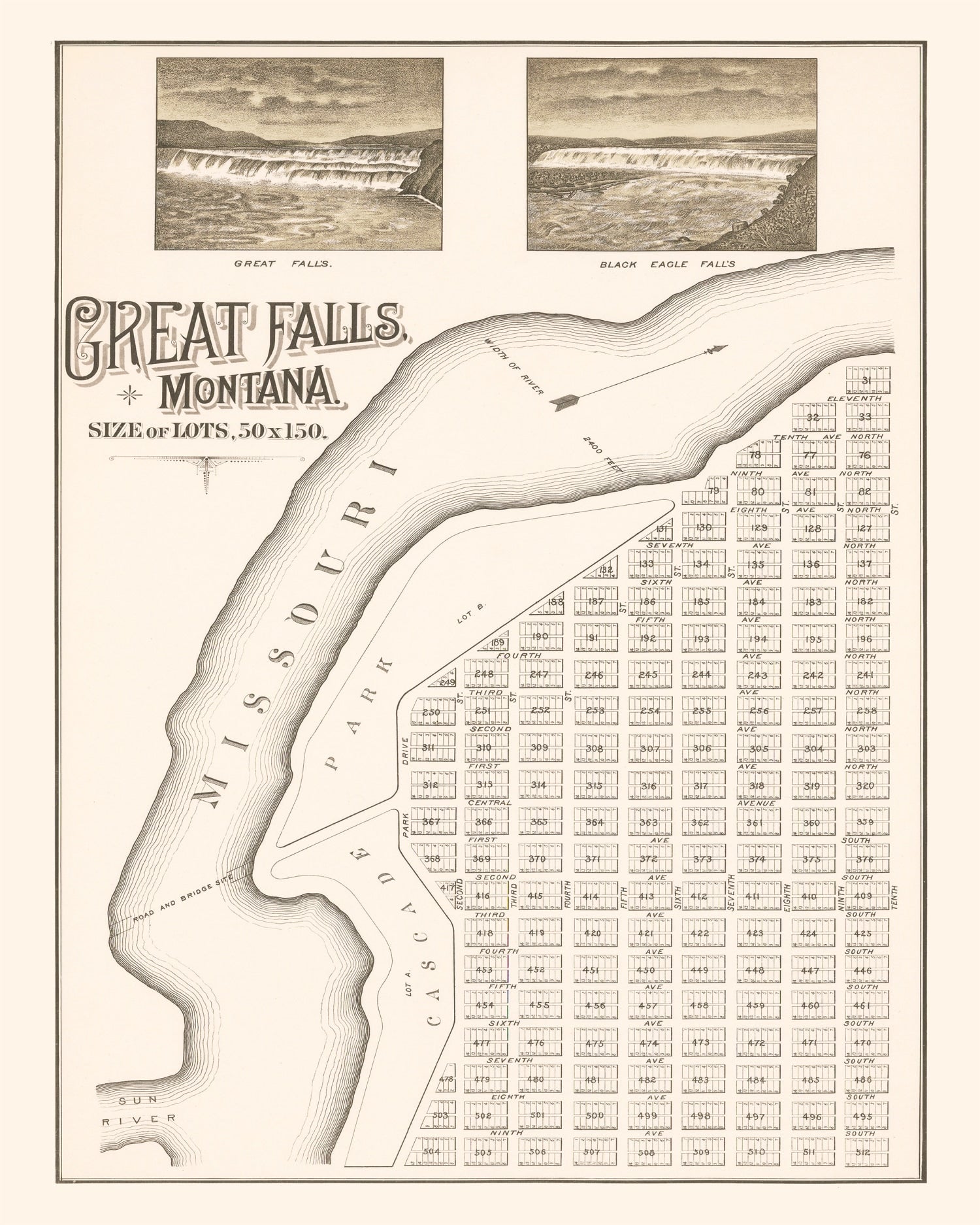 Vintage Map of Great Falls, Montana 1883