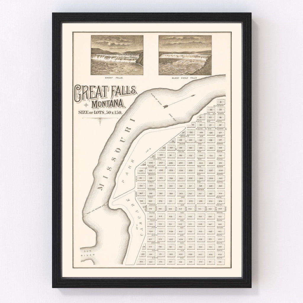 Vintage Map of Great Falls, Montana 1883