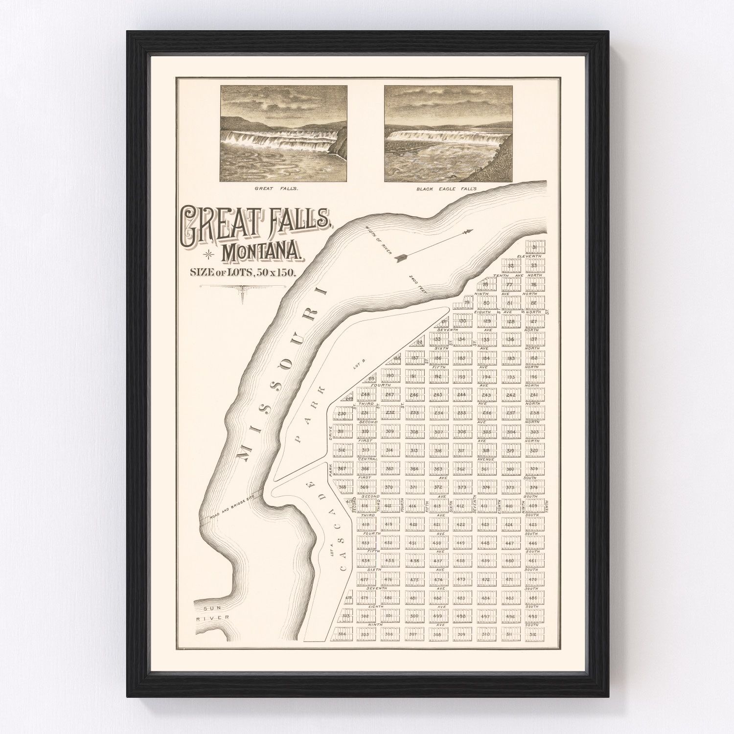 Vintage Map of Great Falls, Montana 1883