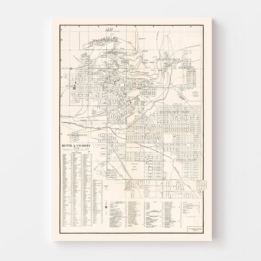Vintage Map of Butte, Montana 1939