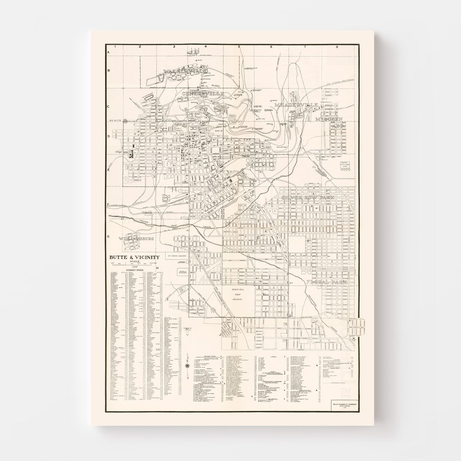 Vintage Map of Butte, Montana 1939
