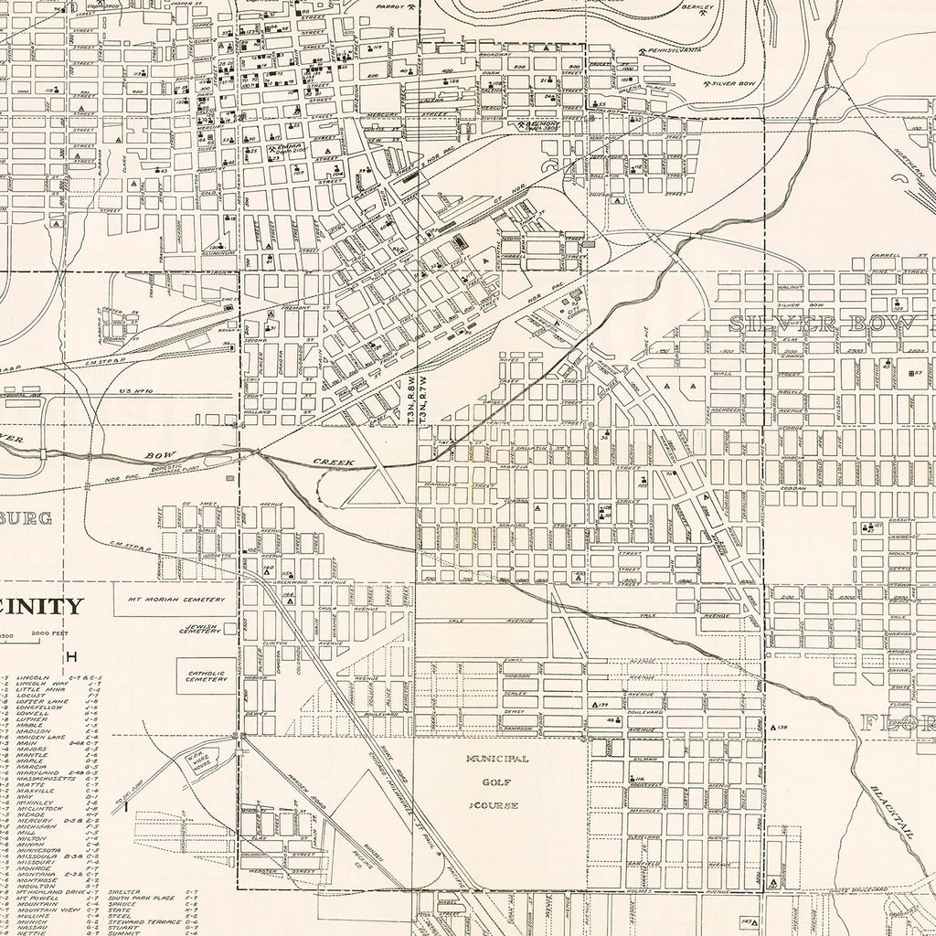 Vintage Map of Butte, Montana 1939