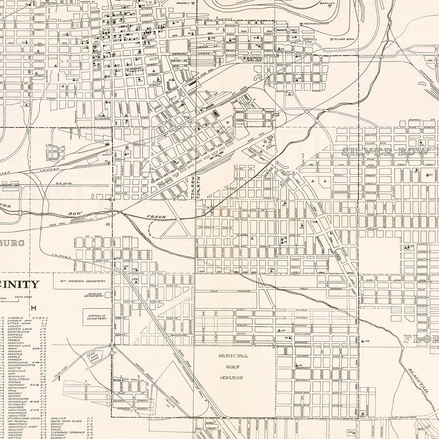 Vintage Map of Butte, Montana 1939